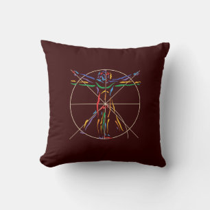 DaVinci Anatomy Man in Chakra Colours Cushion