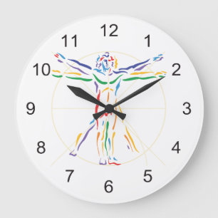 DaVinci Anatomy Man in Chakra Colours Large Clock
