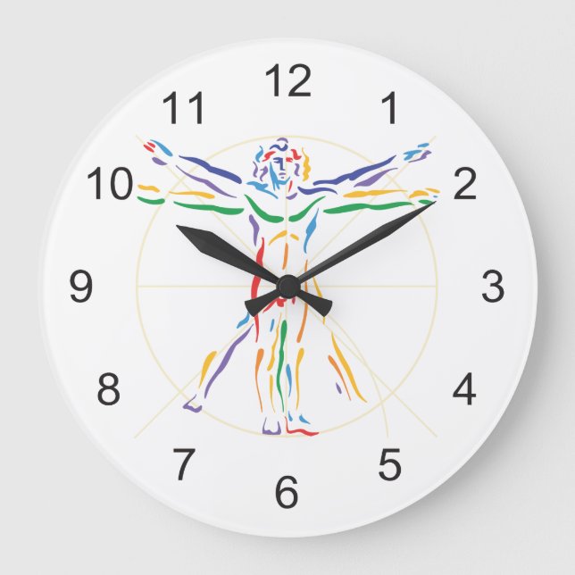 DaVinci Anatomy Man in Chakra Colours Large Clock (Front)