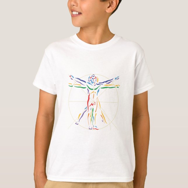 DaVinci Anatomy Man in Chakra Colours T-Shirt (Front)