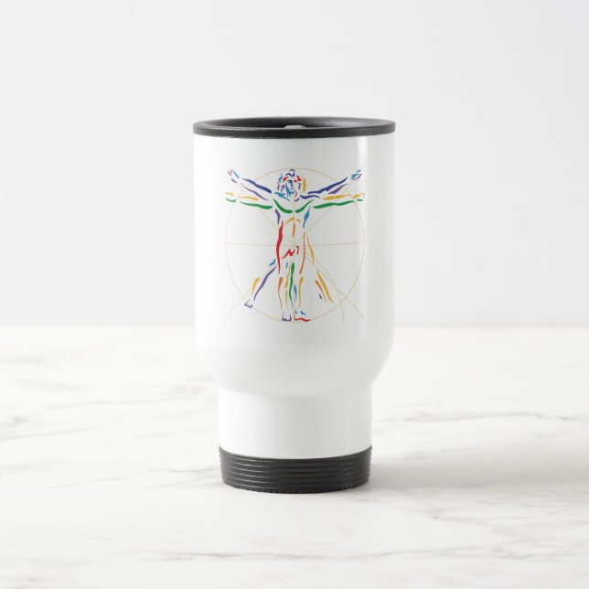 DaVinci Anatomy Man in Chakra Colours Travel Mug (Center)