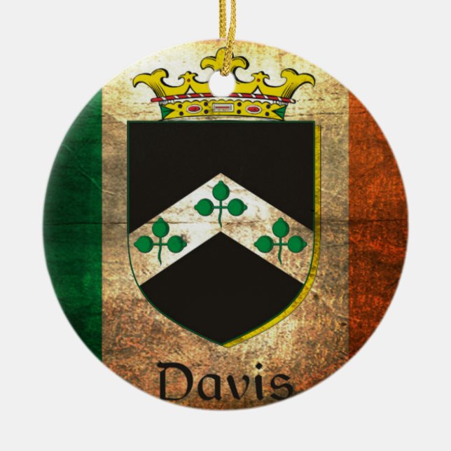 Davis Crest Irish Flag Ceramic Tree Decoration (Front)