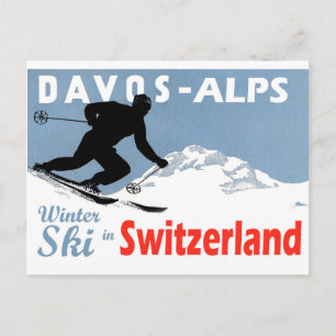 Davos - Alps, winter ski in Switzerland, vintage Postcard