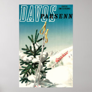 Davos, Parsenn, mountain railway, vintage travel Poster