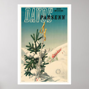 Davos Parsenn Mountain Snow Switzerland Vintage Poster