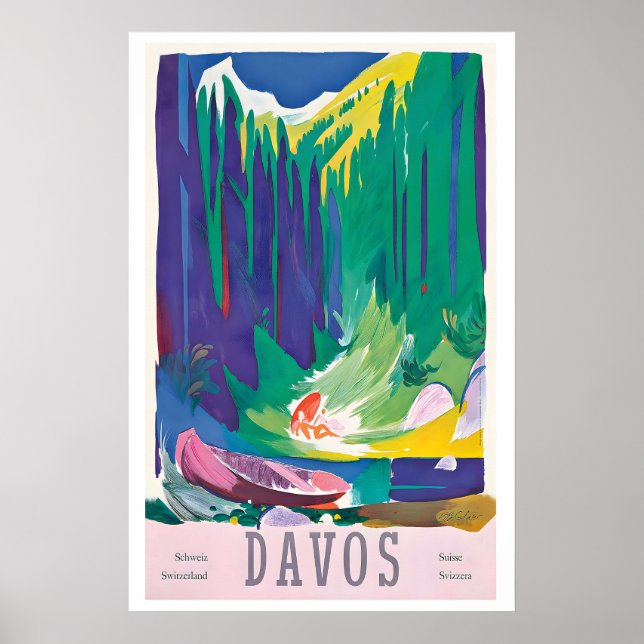 Davos Parsenn Switzerland Vintage Travel Poster (Front)