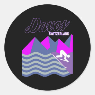 Davos Swiss Alps Switzerland Ski Resort Snowboardi Classic Round Sticker