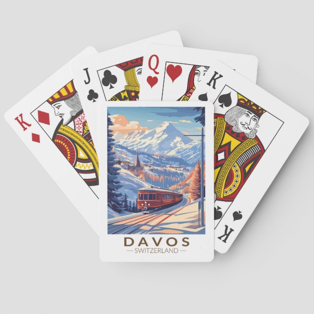 Davos Switzerland Train Travel Art Vintage Playing Cards (Back)