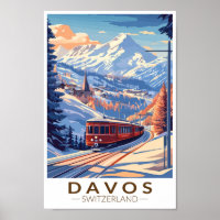 Davos Switzerland Train Travel Art Vintage