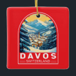 Davos Switzerland Travel Art Emblem Ceramic Ornament<br><div class="desc">Davos retro vector travel design. Davos is a town in the Swiss Alps,  within the canton of Graubünden. It’s a popular ski resort with a conference centre that hosts the annual World Economic Forum.</div>