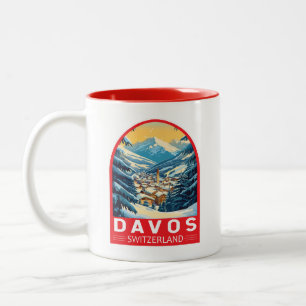 Davos Switzerland Travel Art Emblem Two-Tone Coffee Mug