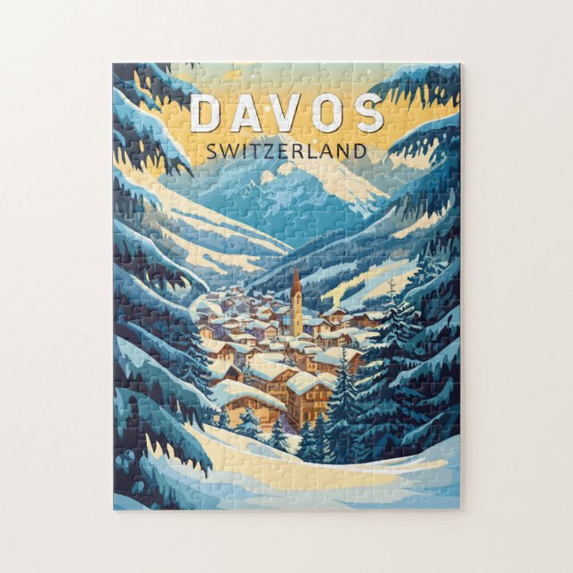 Davos Switzerland Travel Art Vintage Jigsaw Puzzle (Vertical)