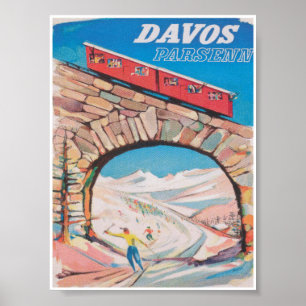 Davos Switzerland Vintage Ski Travel Poster