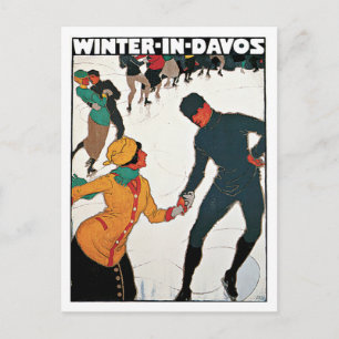 Davos Switzerland Winter Vintage Postcard
