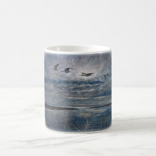 Dawn flight, late moon. coffee mug