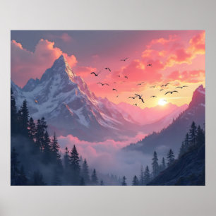 Dawn Journey: Misty Peaks Poster