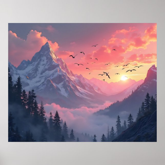 Dawn Journey: Misty Peaks Poster (Front)
