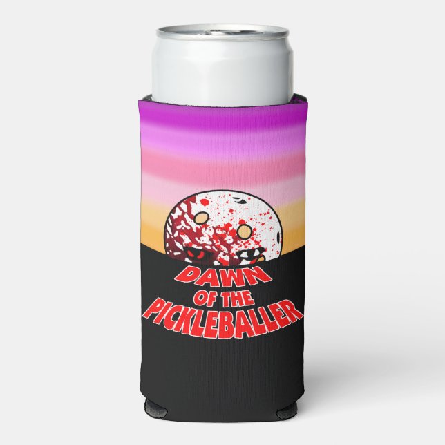 Dawn of the Pickleballer Halloween Horror Zombie Seltzer Can Cooler (Seltzer Front)
