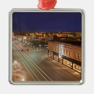Dawn on Main Street of Bismarck, North Dakota Metal Tree Decoration