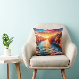 "Dawn’s Tranquil Embrace: Comal River Sunrise" Cushion
