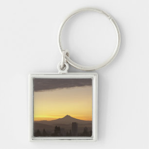 Dawn sky over Portland and Mt. Hood, Oregon Key Ring