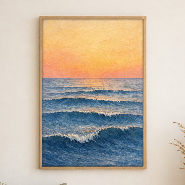 Dawn Swells Watercolour Coastal Art Poster (Shown framed for scale. Poster ships unframed; frames are an optional add-on.)