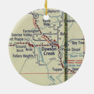 Dawson Creek BC Vintage Map Ceramic Tree Decoration