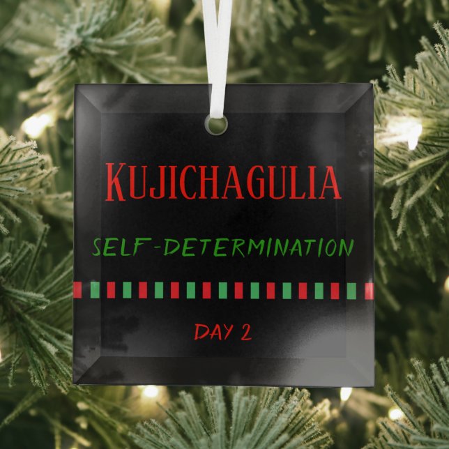 Day 2 Kujichagulia Principle Kwanzaa Glass Tree Decoration (Insitu)