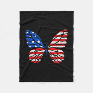 Day 4th July Usa Flag America Butterfly Fleece Blanket
