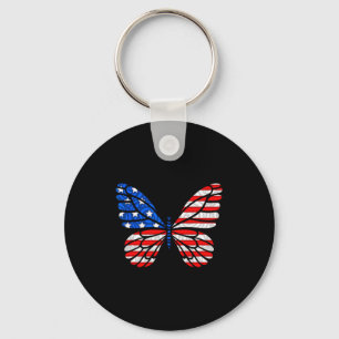 Day 4th July Usa Flag America Butterfly Key Ring