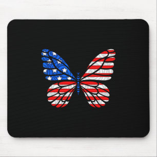 Day 4th July Usa Flag America Butterfly Mouse Pad