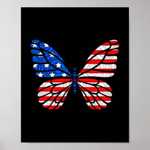 Day 4th July Usa Flag America Butterfly Poster
