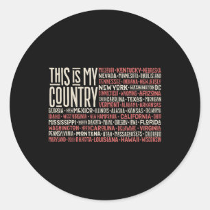Day 4th July Usa Flag America State Map Names 1 Classic Round Sticker