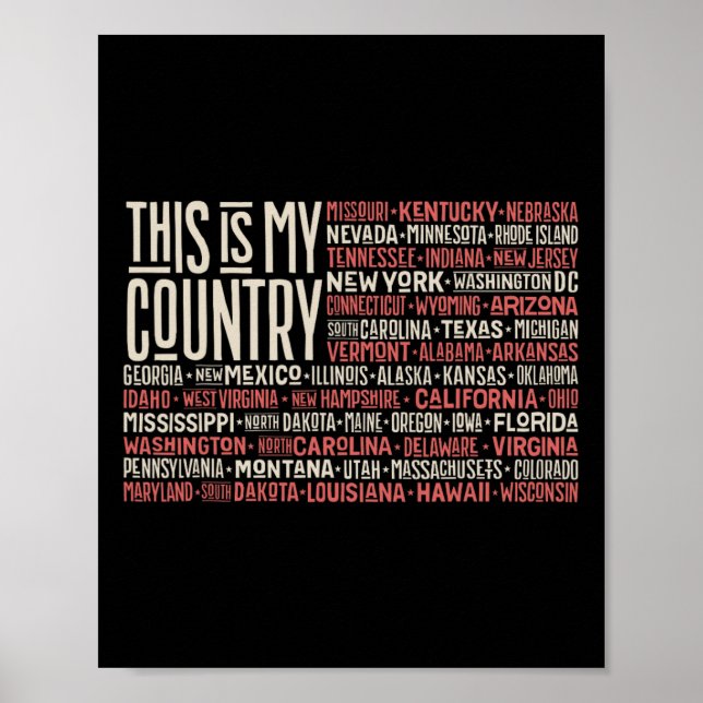 Day 4th July Usa Flag America State Map Names 1  Poster (Front)