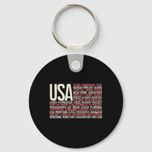 Day 4th July Usa Flag America State Map Names Key Ring