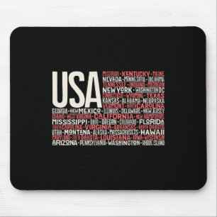Day 4th July Usa Flag America State Map Names  Mouse Pad