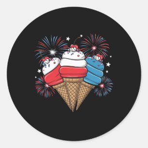 Day 4th Of July Ice Cream Women Men Kids Classic Round Sticker