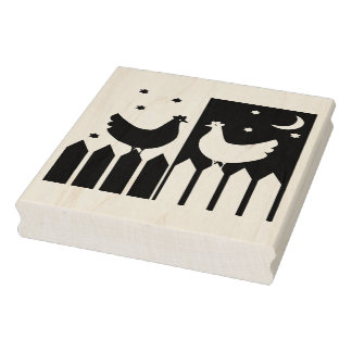 Day and Night Chickens Rubber Art Stamp