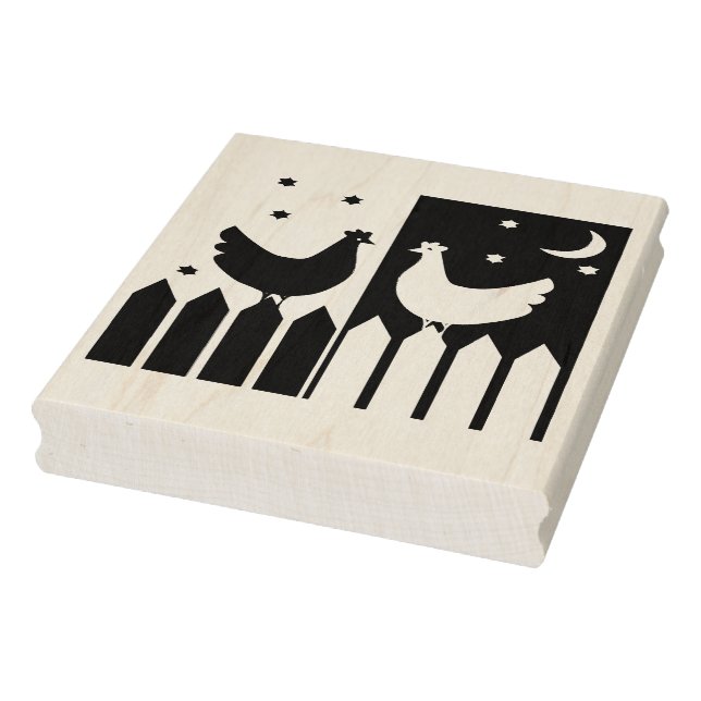 Day and Night Chickens Rubber Art Stamp (Stamp)