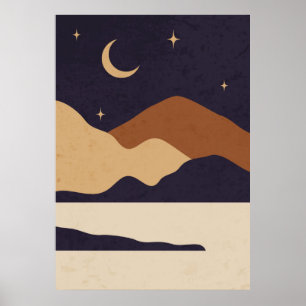 Day and night mountain landscape poster