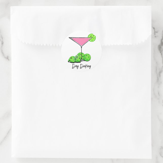 Day Dinking Cosmo Pink Cocktail, Pickleball Limes Classic Round Sticker (Bag)