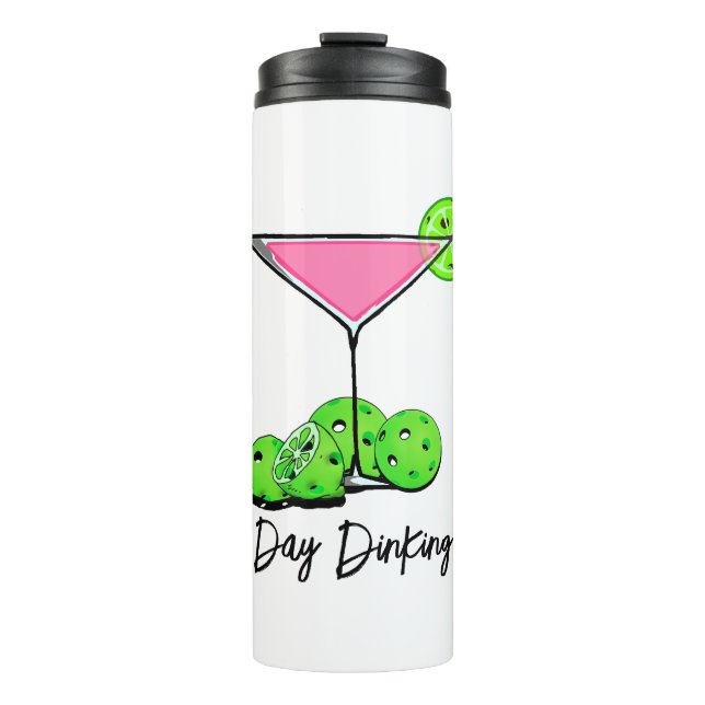 Day Dinking Cosmo Pink Cocktail, Pickleball Limes Thermal Tumbler (Front)