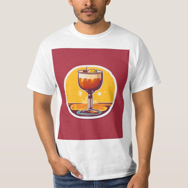 Day Drinker 70s Retro Sticker T-Shirt (Front)