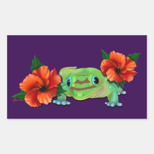 Day Gecko With Hibiscus  Rectangular Sticker