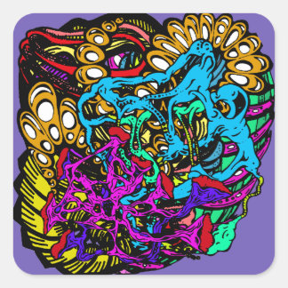Day-Glo Colours Wild Hallucination Abstract Design Square Sticker