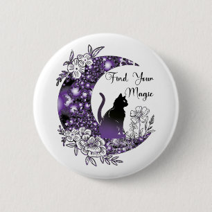 Day Graphic Mystical Celestial Black Cat Moon  6 Cm Round Badge