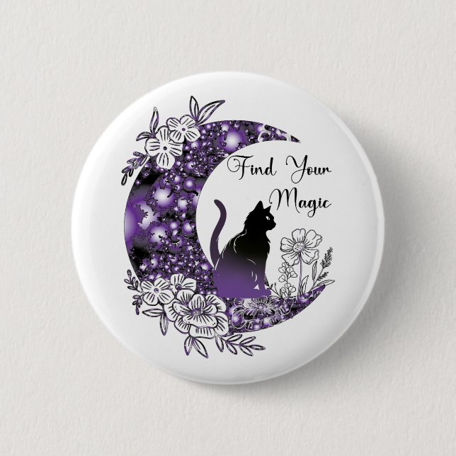 Day Graphic Mystical Celestial Black Cat Moon  6 Cm Round Badge (Front)