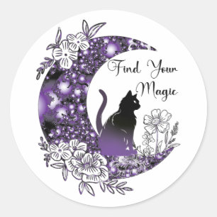 Day Graphic Mystical Celestial Black Cat Moon  Classic Round Sticker