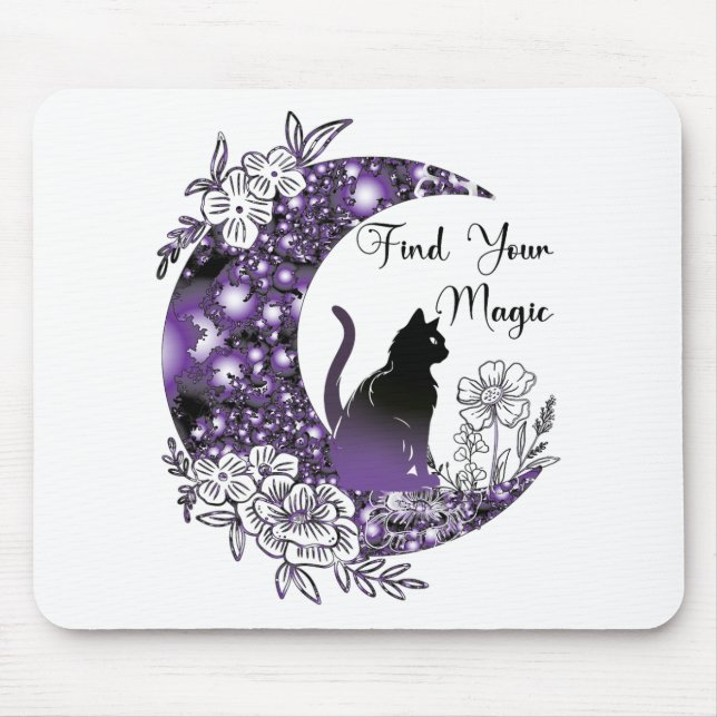 Day Graphic Mystical Celestial Black Cat Moon  Mouse Pad (Front)