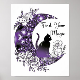 Day Graphic Mystical Celestial Black Cat Moon  Poster